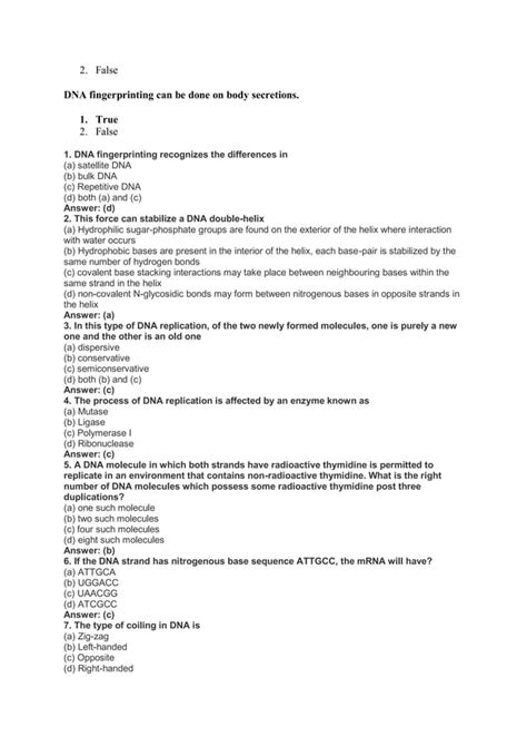 Mcqs On Dna Fingerprintingpdf