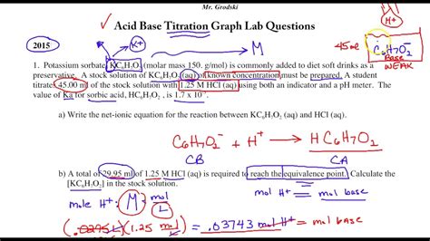 Ap Chemistry Titration Graph Problem Worksheet Review Youtube