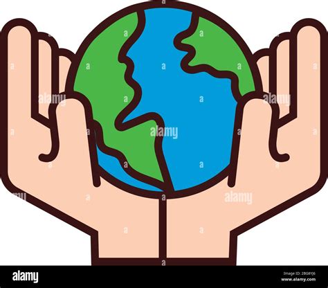 Hands Lifting World Planet Earth Line And Fill Style Stock Vector Image