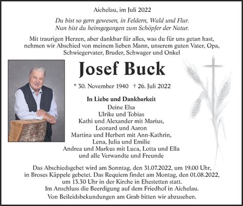 Traueranzeigen von Josef Buck Südwest Presse Trauer