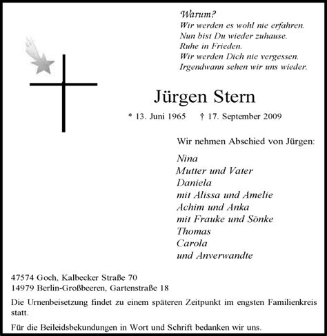 Traueranzeigen Von J Rgen Stern Trauer In Nrw De