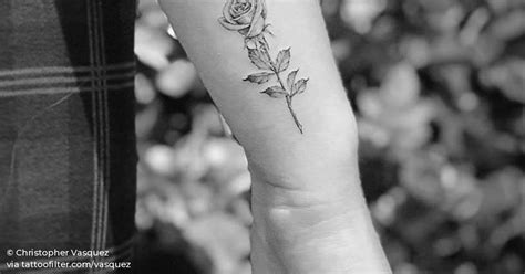 Single Needle Rose Tattoo On The Right Wrist