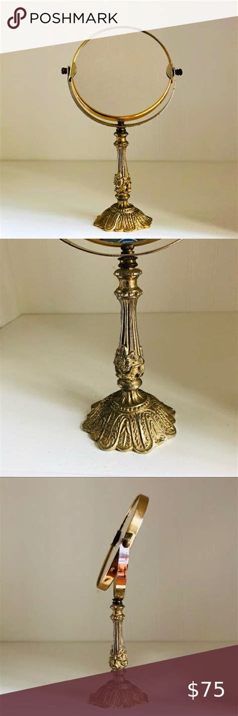 Vintage Mcm Vanity Table Mirror Two Sided Mirror Ornate Gold Brass Pedestal In 2022 Mirror