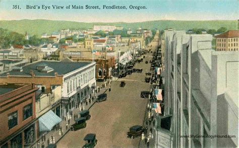 Pendleton Oregon Birds Eye View Of Main Street Vintage Postcard