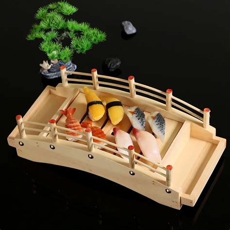 3742cm Wooden Sushi Plate Shiraki Platter Sashimi Serving Trays Bridge