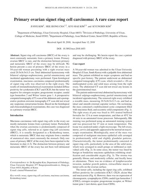 Primary Ovarian Signet Ring Cell Carcinoma A Rare Case Report Docslib