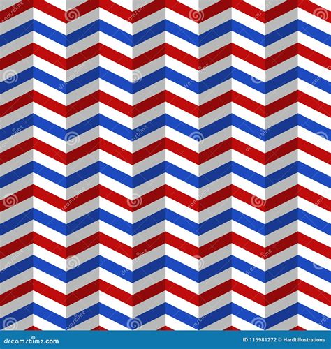 Red White And Blue Three Dimensional Chevron Seamless Pattern Stock