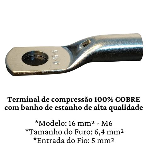 Ponteira compressão 16mm² m6 terminal tubular unidade NTV