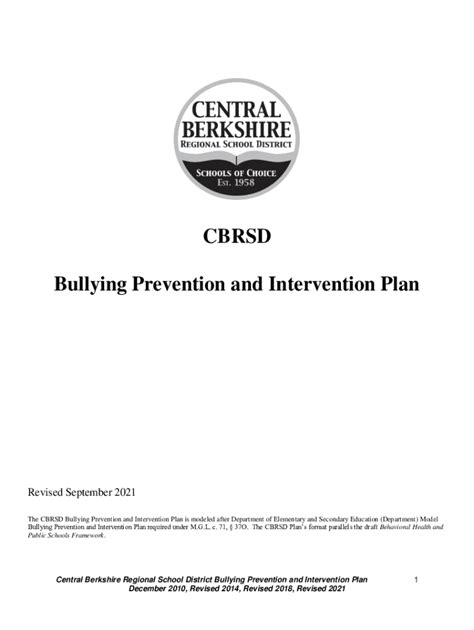 Fillable Online Cbrsd Bullying Prevention And Intervention Plan Fax Email Print Pdffiller