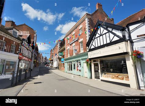 High Street In The Historic Market Town Of Whitchurch In Shropshire