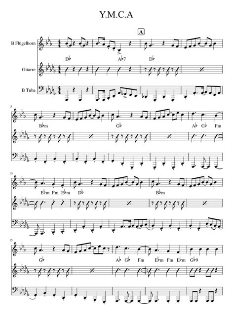 Ymca Sheet Music For Tuba Trumpet In B Flat Guitar Mixed Trio