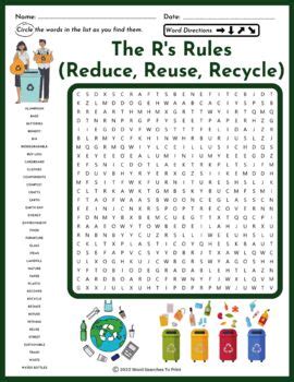 The R S Rules Reduce Reuse Recycle Word Search Puzzle By Word Searches