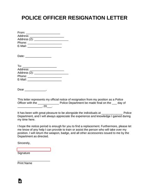 Officer Resignation Letter Template