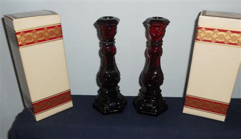 Vintage Avon Cape Cod Red Glass Decanter Candlesticks Filled With