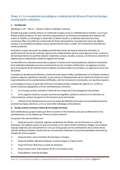 TEMA 11 La Revolucin Tecnolgica E Industrial Del Bronce Final En