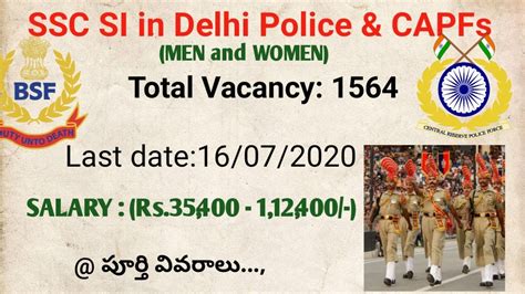 SSC CAPF SI Recruitment 2020 Sub Inspector In Delhi Police BSF CRPF