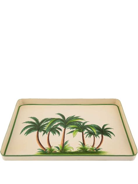 Les Ottomans Flora Hand Painted Palm Tree Tray Neutrals Editorialist