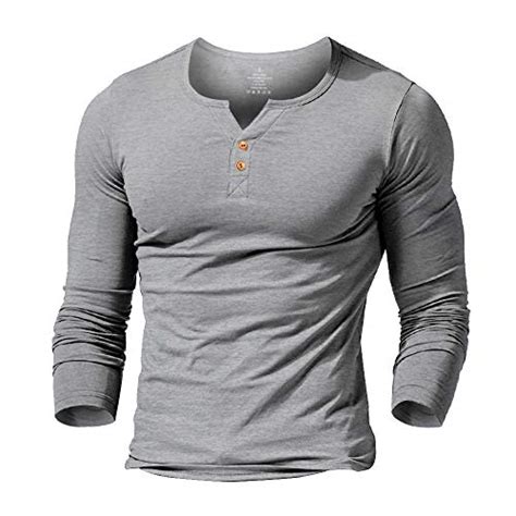 Palglg Mens Long Sleeve Muscle Slim Fitted Cotton Henley T Shirt With