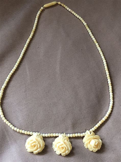 Vintage Carved Rose Ivory Necklace Ivory Necklace Necklace Vintage