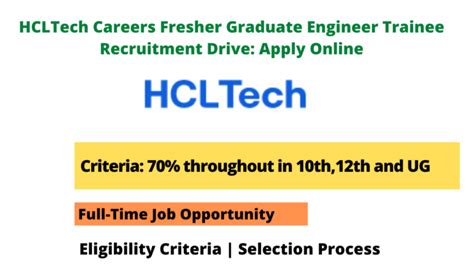 Hcltech Careers Fresher Graduate Engineer Trainee Recruitment Drive Apply Online Seekajob