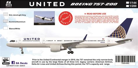 8aDecs Decals Catalogue UNITED CONTINENTAL Boeing 757 200