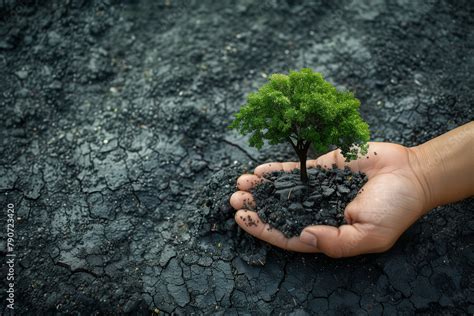 Artistic Photograph Showcasing A Human Hand And A Prominent Green Tree