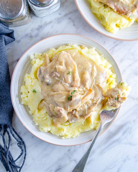 Shredded Chicken Gravy On Mashed Potatoes Cheekykitchen