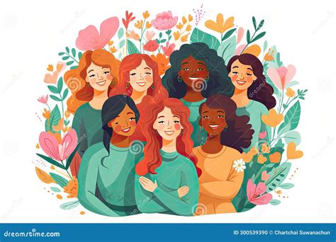 Women Day Many Women Come Together To Support Each Other Illustration