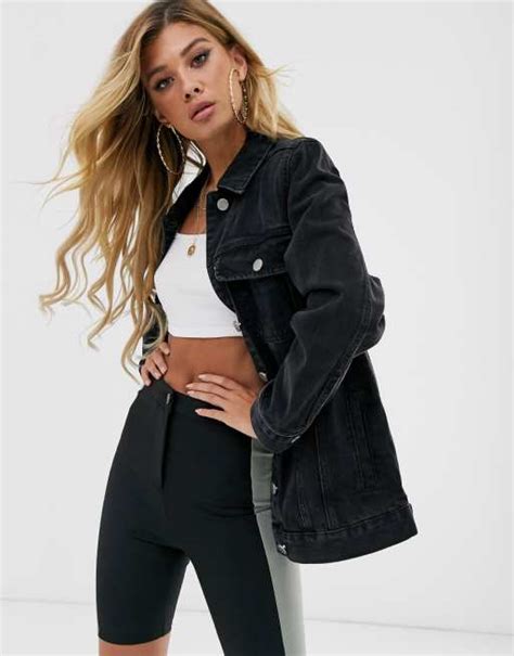 Asos Design Veste Girlfriend En Jean Noir Délavé Asos