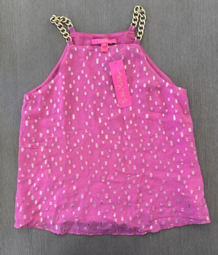 Nwt Lilly Pulitzer Joannah Top In Aura Pink Gold Dots Chain Tank Size 0