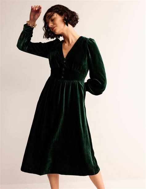 Elise Velvet Midi Dress Chatsworth Green Boden Uk