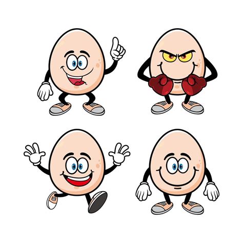 Set Of Collection Smiling Egg Cartoon Mascot Character Vector