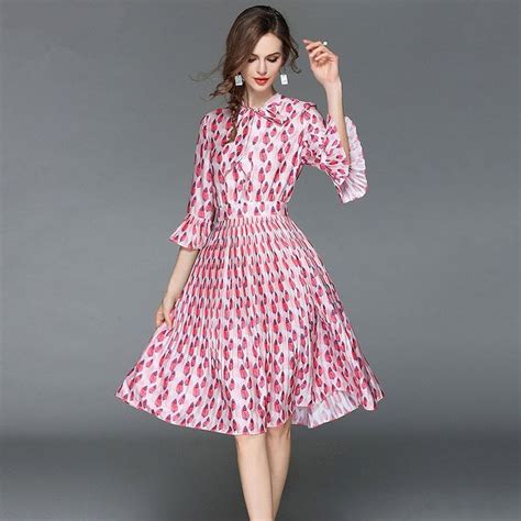 Flare Sleeve Printed Pink Beach Dress Dresses Unique