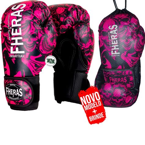 Luva De Boxe Muay Thai Mma Sanda Kickboxing Sanshou Caveira Rosa Fheras