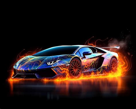 Lamborghini Fire Digital Art Digital Print Car Lambo Firey Neon High Resolution Png