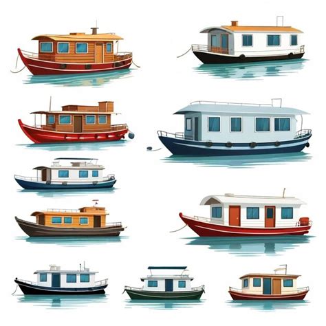 Premium Vector | Houseboat vector set white background isolated a high