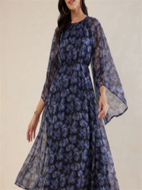 Buy Femmella Floral Printed Flared Sleeve Chiffon Fit And Flare Midi Dress Dresses For Women