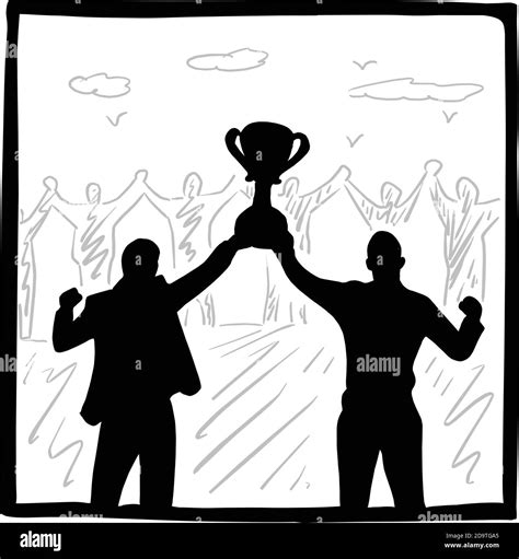 Silhouette Two Businessman Holding Winning Trophy Vector Illustration