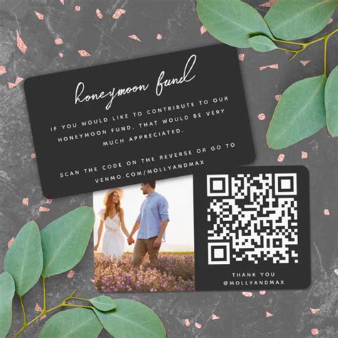 Honeymoon Fund Qr Code Wedding Registry Black Enclosure Card Zazzle