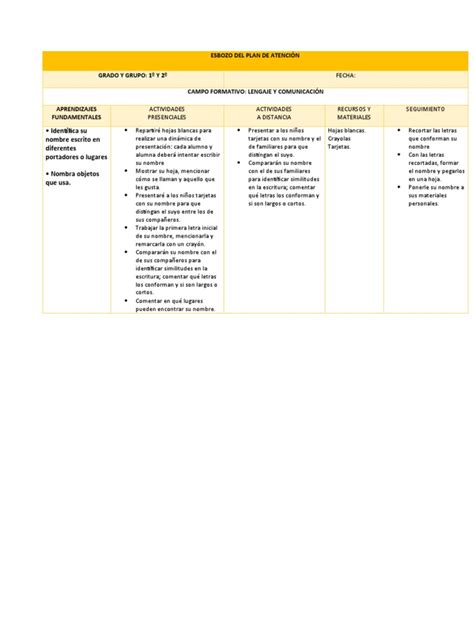 Esbozo Del Plan De Atención Pdf Cognición Aprendizaje