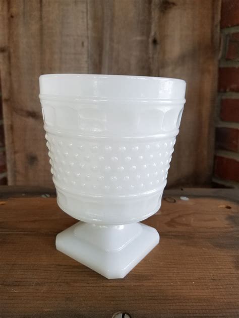 Milk Glass Pedestal Vase Hobnail Milk Glass Collectible Etsy Hobnail Milk Glass Pedestal