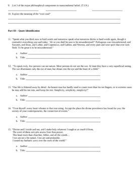 Transcendentalism Lecture Notes And Test By Learning In Mrs Larsen S Class