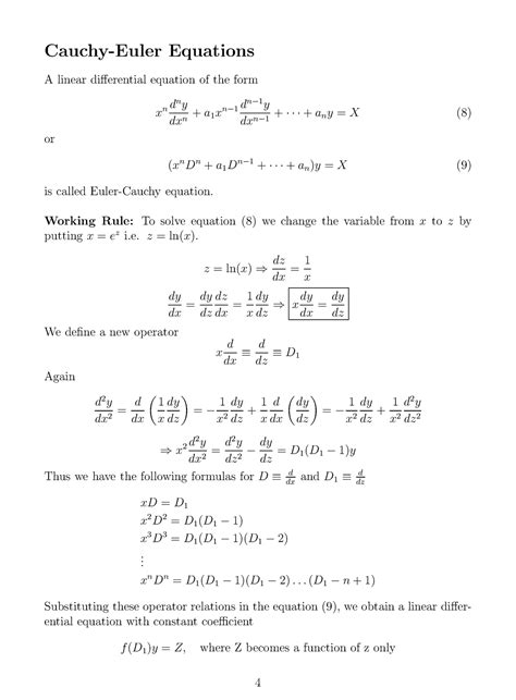 Cauchy Euler Equations Working Rule To Solve Equation 8 We Change