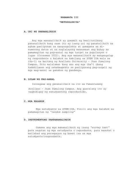 Kabanata III Pangkat 2 NOTES KABANATA III METODOLOHIYA A URI NG