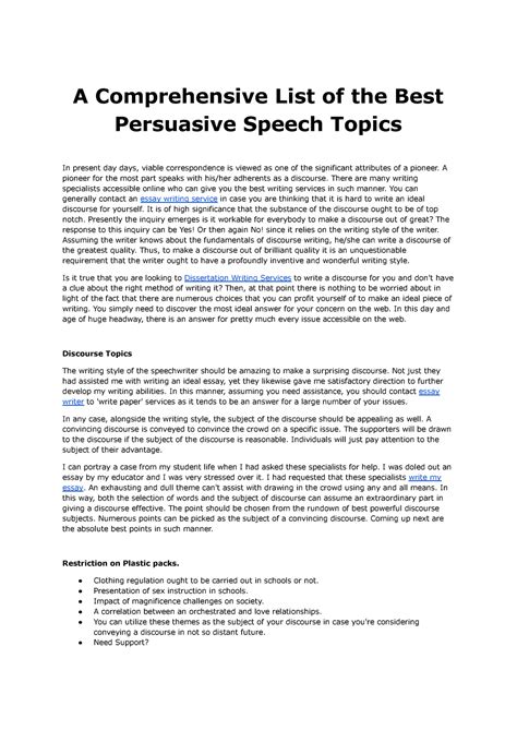 What Would Be A Good Persuasive Speech Topic The Most Persuasive