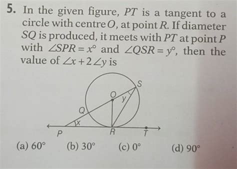 In The Given Figure Pt Is A Tangent To A Circle With Centre O At Poi