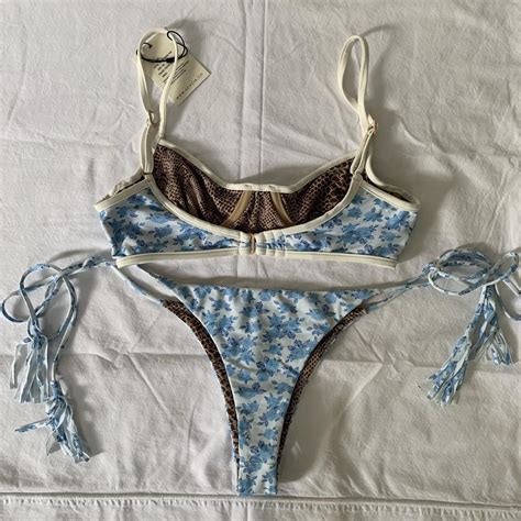 Acacia Swimwear Blue Floral Bikini Set Top Is Size Depop