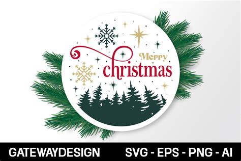 Merry Christmas Round Sign Svg Design Graphic By Gatewaydesign