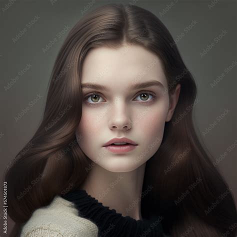 Portrait Illustration Of A Beautiful Brunette Girl With A Really Pale Skin Tone Isolated On A