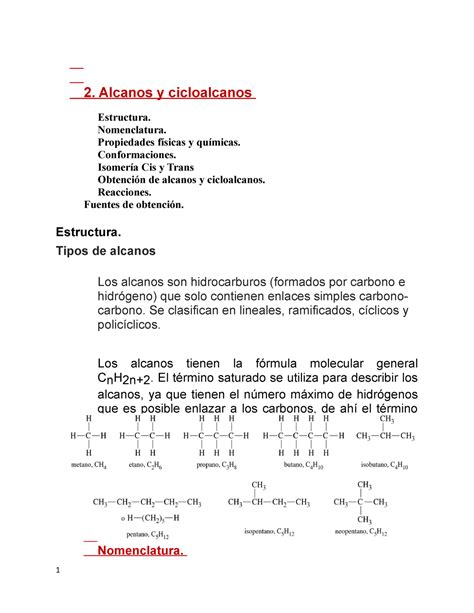 Apuntes De Q Org Parte 2 2 Alcanos Y Cicloalcanos Estructura Nomenclatura Propiedades